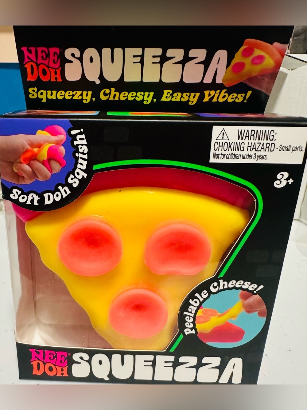 NeeDoh Squeezzza Yellow with Hot Pink Pizza Soft Doh Squish Toy
